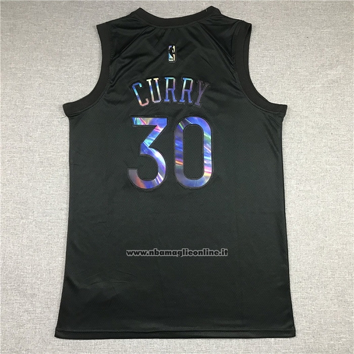 Maglia Golden State Warriors Stephen Curry #30 Iridescent Logo Nero